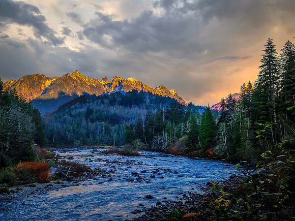Along Washington State's Hwy 2, as it crosses the South Fork of the Skykomish River, wondering if there was a shot to be had, I finally saw the light.