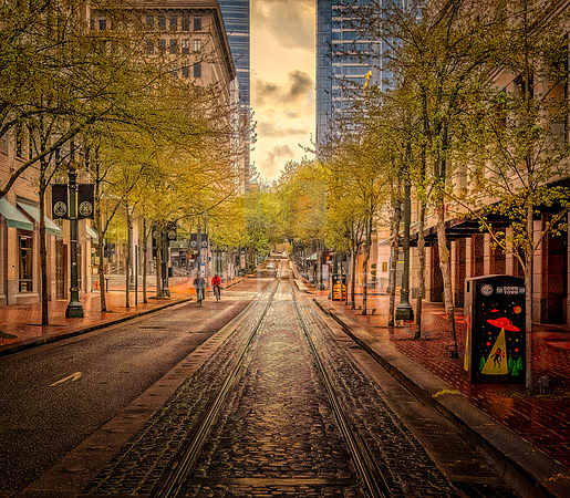 Portland, early April 2020, a late afternoon, the ghosts of rush hour echo through the streets.