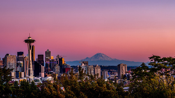 Seattle and Mt. Rainier at Sunset
