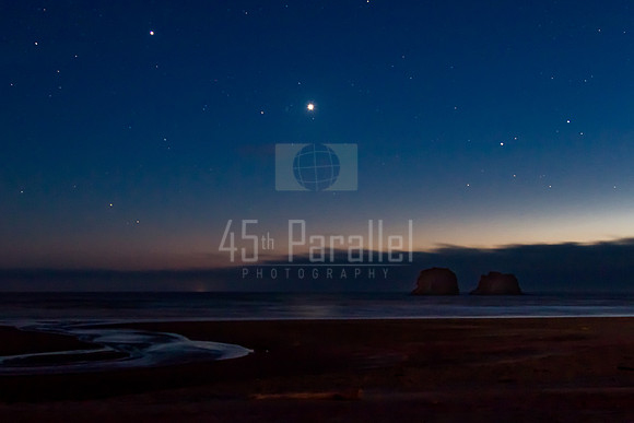 Venus and Jupiter Over Rockaway Beach, Oregon.